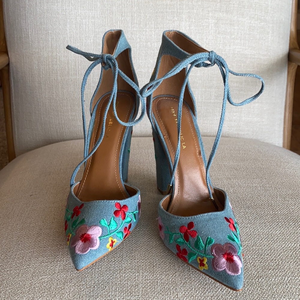 Shoe republic embroidered denim heels